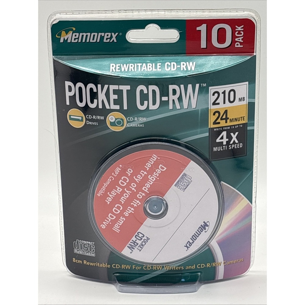 Memorex Pocket CD RW 8cm Rewritable 210 MB 24 Minute 4x Multi Speed 10 Pack